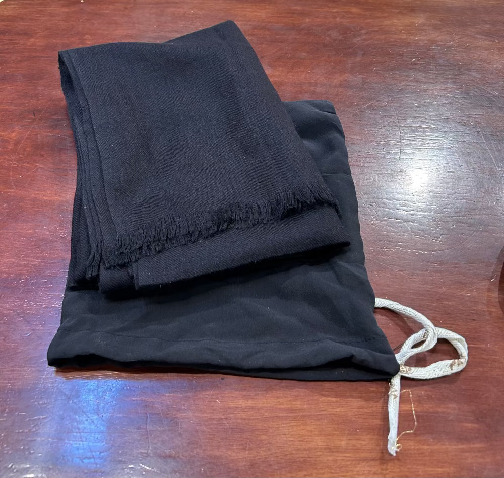 Black Pashmina Wool Fine Knit Scarf,  tags removed, silk pouch