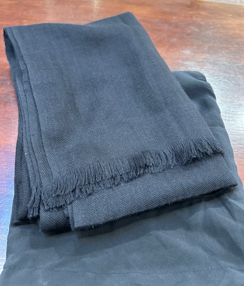 Black Pashmina Wool Fine Knit Scarf,  tags removed, silk pouch