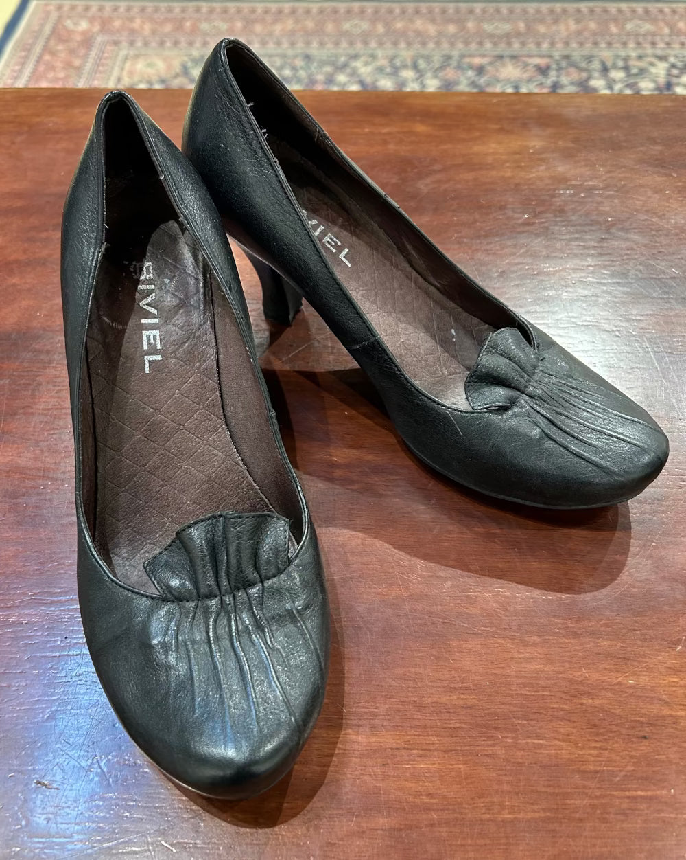 Women's Shoes - 38 EU (approx. 7.5 US), Biviel Black Leather Heels