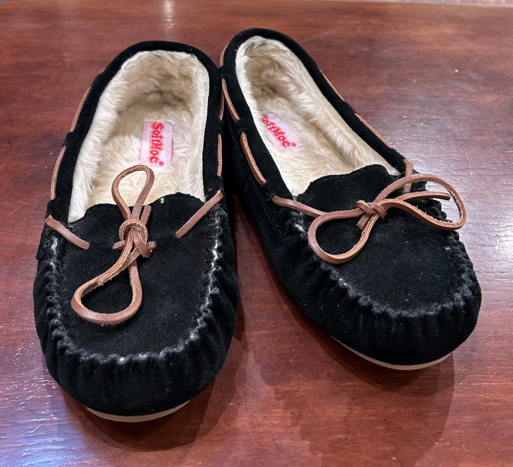 Women's Shoes - Moccasin Black Suede Leather Size 8