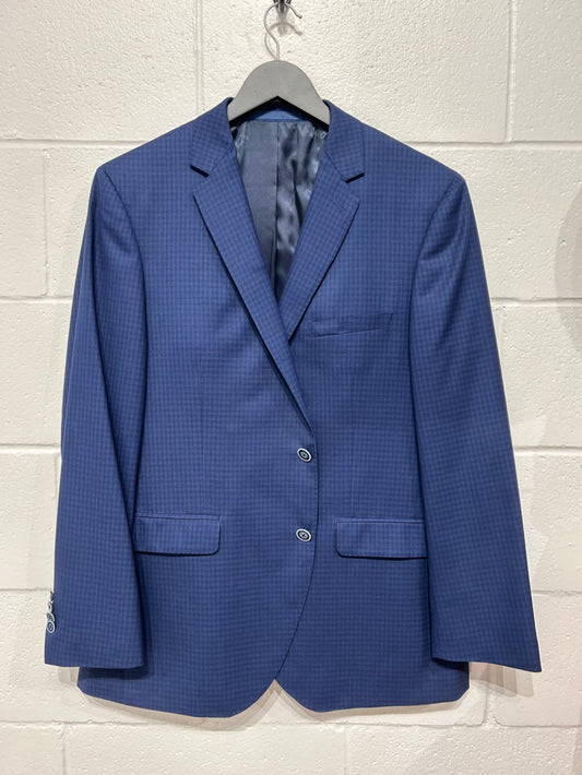 Men's L 42R Wool-Silk Sportscoat Jacket, Blue Check , Paul Betenley