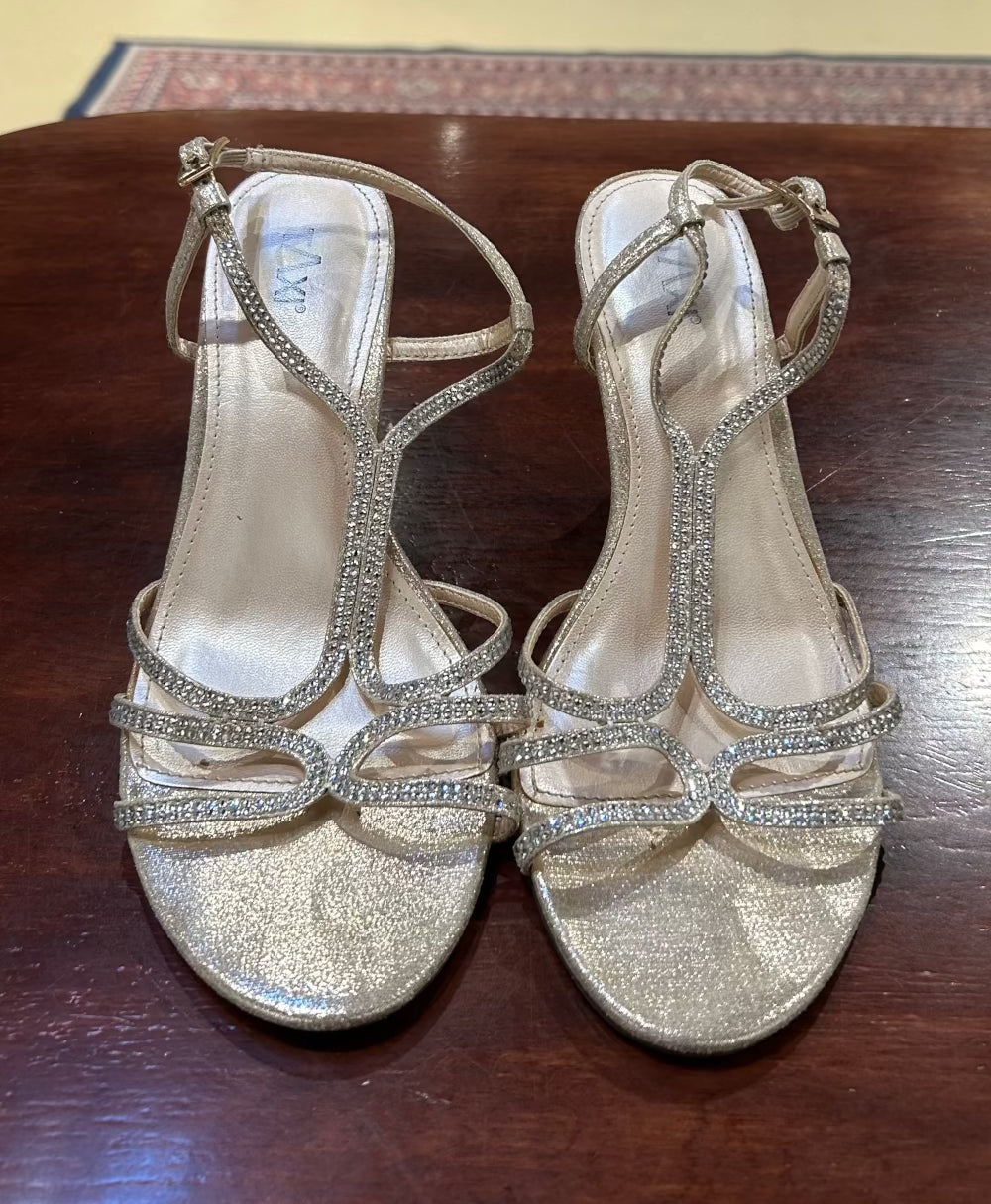 Women's Shoes - 7 US 38 EU, Gold Sparkle Leather Upper Heels, Taxi