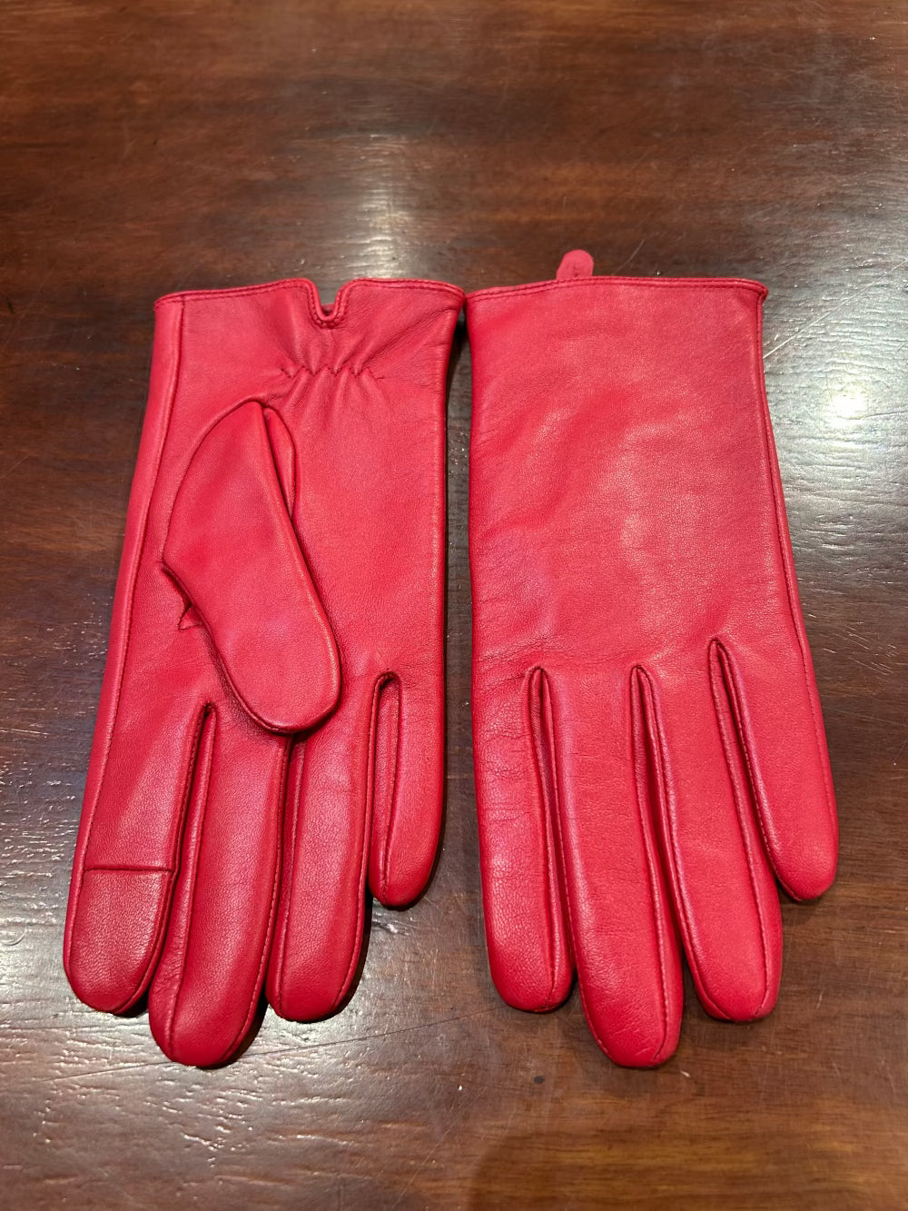 Size L Red Leather Cashmere-Lined Gloves