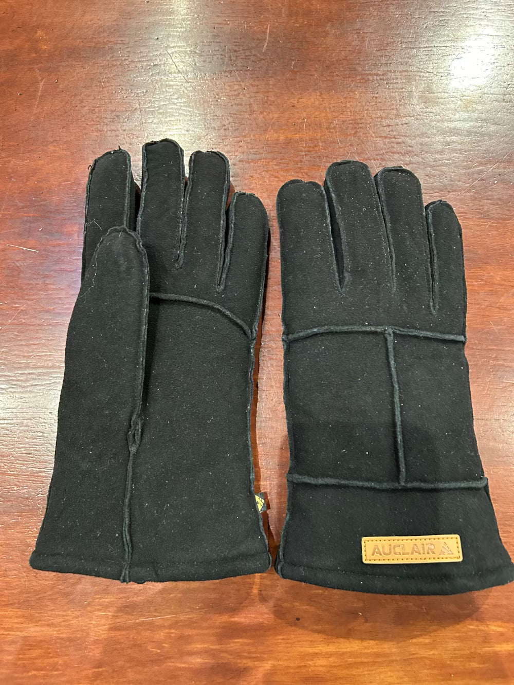 Size L Black Shearling Leather Gloves, Auclair