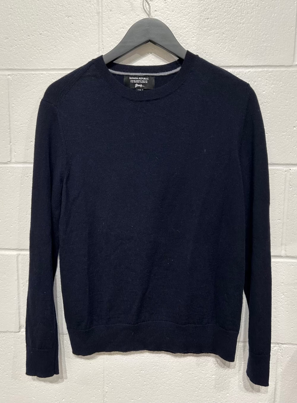 Women's S 100% Extra Fine Merino Sweater, Navy Crew Neck, Banana Republic