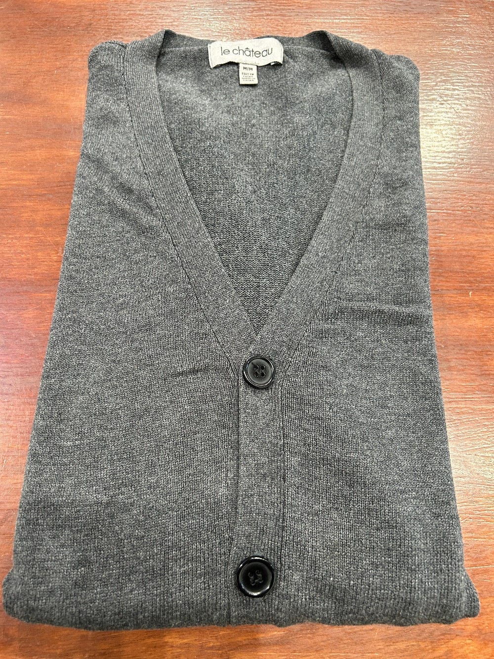 Men's M 100% Cotton Cardigan Sweater, Charcoal Grey LeChateau