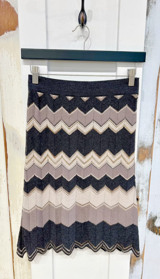 Vintage Missoni, Women's XS Skirt Knee Length, Zigzag Knit, Fully Lined - Brown Multi