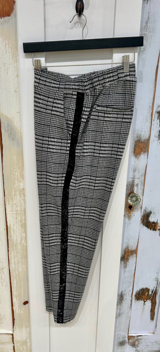 Women's M Trouser Glen Plaid with Textured Sparkle Tuxedo Stripe - Black Mix, Kaffe