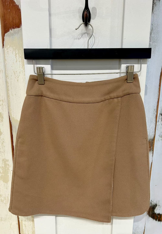 Women's 0 Skirt Mini, Faux Wrap, Pockets - Camel, Uniqlo