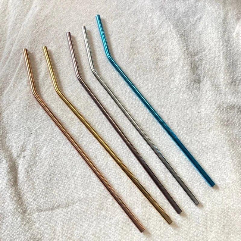 "Long" Onyx 9.45 inch Stainless Steel Straws, Assorted Colours - New