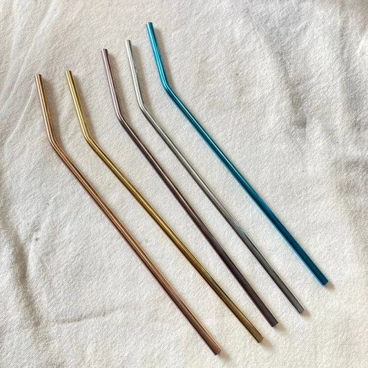 "Long" Onyx 9.45 inch Stainless Steel Straws, Assorted Colours - New